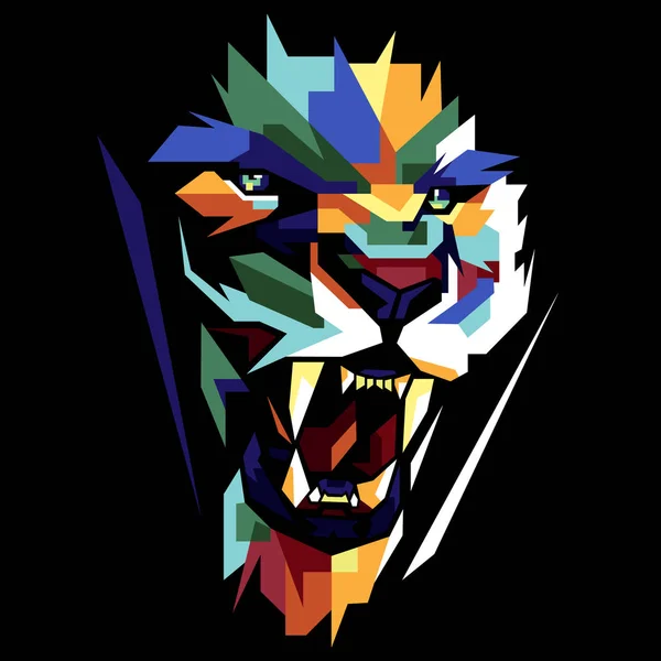Барвистий Лев Голова Логотип Ілюстрація — стоковий вектор