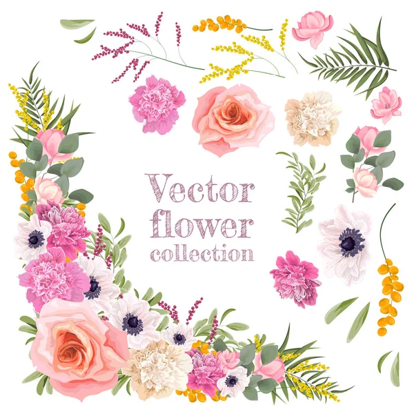 Esquinas flores y plantas — Vector de stock