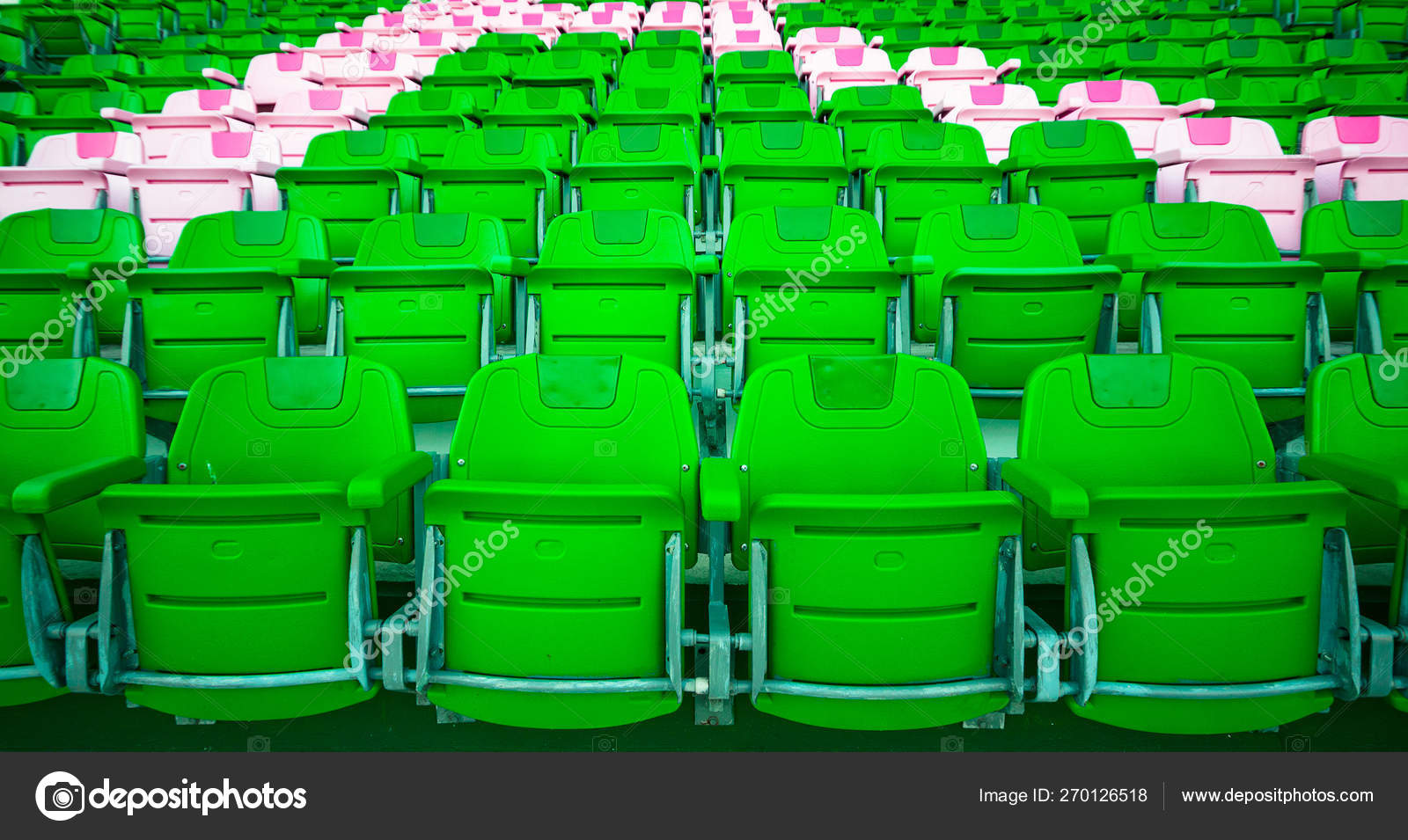 Empty Beautiful Plastic Bright Green Pink Stadium Seats Rows Soccer Stock Photo By C Joebite