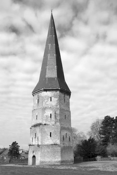 Black White Image Pointed Tower Saint Winoc Abbey Bergues France — Stock Photo, Image