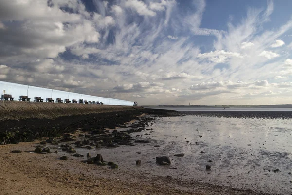 Морская Стена Заливе Торни Остров Канви Эссекс Англия — стоковое фото