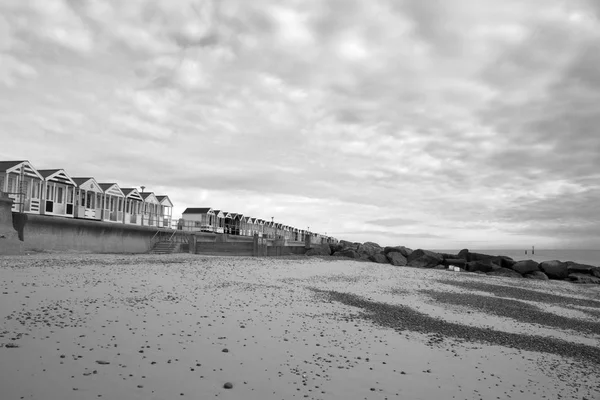 Image Noir Blanc Cabanes Plage Southwold Suffolk Angleterre — Photo