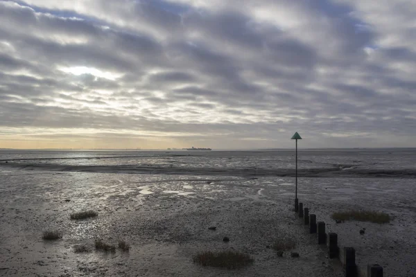 Пляж Белл Причал Зимний День Лейг Недалеко Саутенда Эссекс Англия — стоковое фото