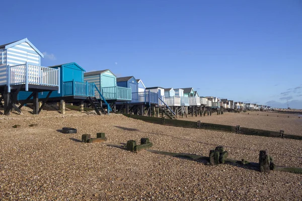 Domki Plaży Thorpe Bay Niedaleko Southend Sea Essex Anglia — Zdjęcie stockowe