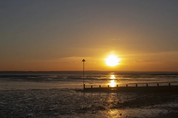 Solnedgång Vid Southend Sea Essex England — Stockfoto