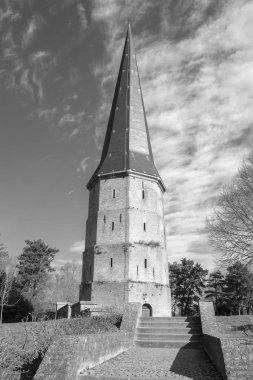 Siyah beyaz resim, kule, Saint Winoc Abbey, Bergues