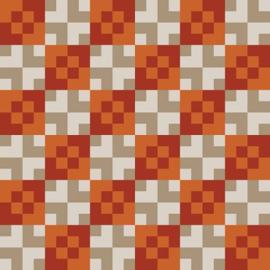 Kalıp, küçük turuncu karelerden, daha büyük gri ve haki rengi karelerden oluşturulmuştur. 