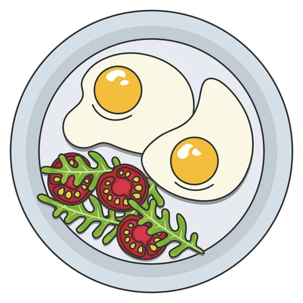 Imagen Vectorial Plato Comida Desayuno Saludable Aperitivos Huevos Fritos Plato — Vector de stock