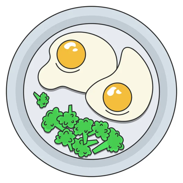 Imagen Vectorial Plato Comida Desayuno Saludable Aperitivos Huevos Fritos Huevos — Vector de stock