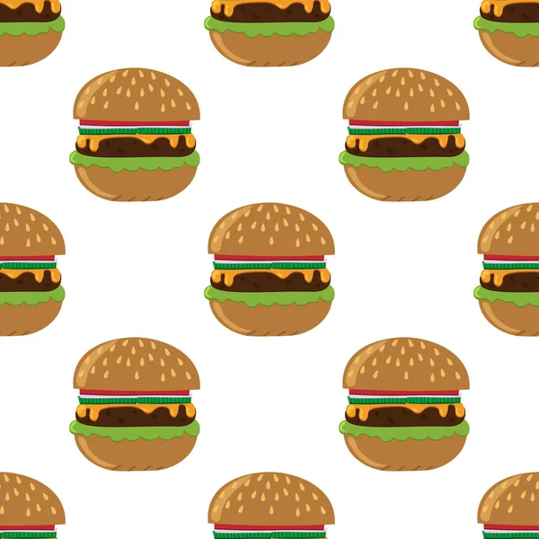 Bezszwowy Wzór Obraz Wektorowy Hamburger Lub Cheeseburger Ilustracja Dekoracji Menu — Wektor stockowy
