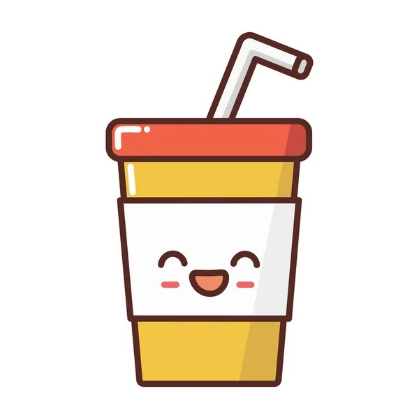 Vetor Desenhos Animados Comida Bebidas Kawaii Copo Água Suco Café — Vetor de Stock