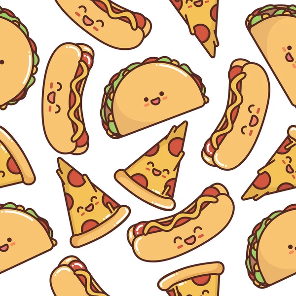 Imagen Vectorial Patrón Sin Costuras Tacos Impresos Salchichas Una Rebanada — Archivo Imágenes Vectoriales