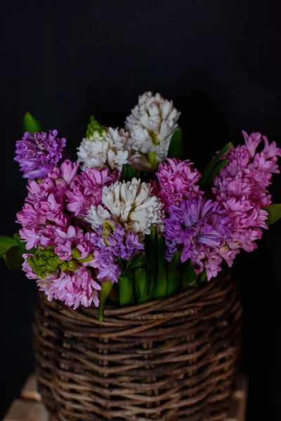 Bouquet Flowers Lilac Rose Narcissus Hyacinth Ranunculus Tulip Bush Rose — Stock Photo, Image