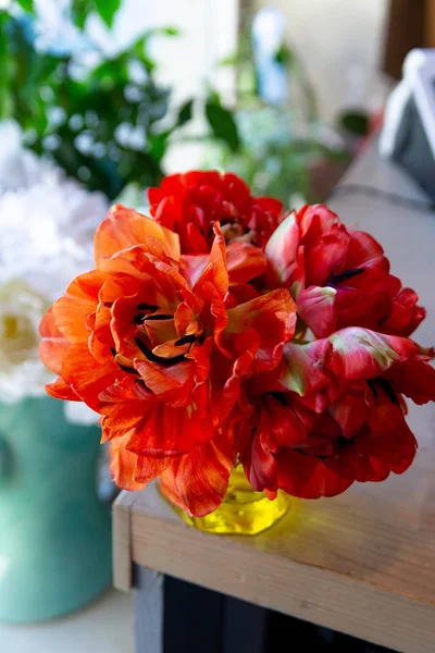 bouquet of flowers wedding salon roses anemone tulip ranunculus sunflower garden green