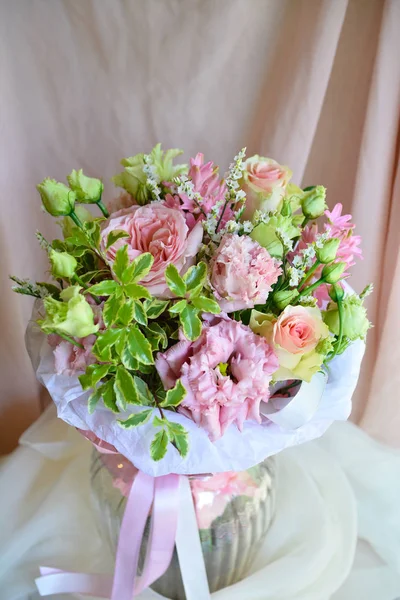 Bouquet Fleurs Dans Boutique Fleurs Bouquet Salon Mariée Mariage Rose — Photo