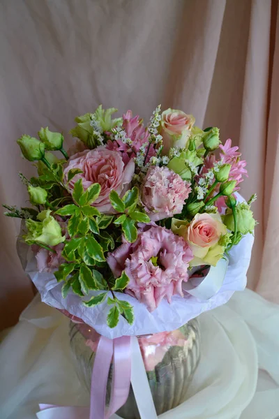 Bouquet Fleurs Dans Boutique Fleurs Bouquet Salon Mariée Mariage Rose — Photo