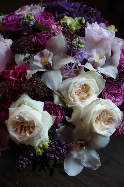 Virág Csokor Virágbolt Menyasszonyi Szalon Csokor Esküvői Rózsa Virág Rózsaszín — Stock Fotó