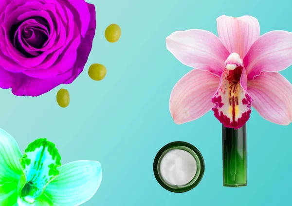bakım kremleri güzel güller pastel bir zemin üzerine bir kavanoza. Anti-Aging Krem. Krem cilt bakımı için. eller için. yüz için. Kozmetik bakım için