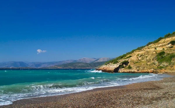 Didyma (literary means twin) beach in Chios island, Greece. Beautiful isolated stone beach with no people. — Stock Photo, Image