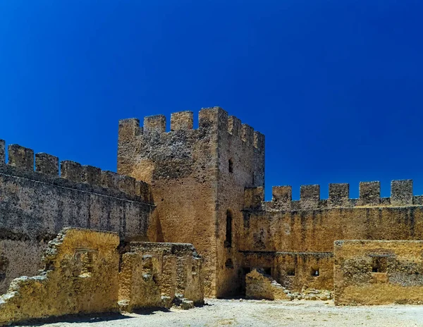 Castillo Fragocastelo Isla Creta Grecia Día Verano Brillante Cielo Azul —  Fotos de Stock