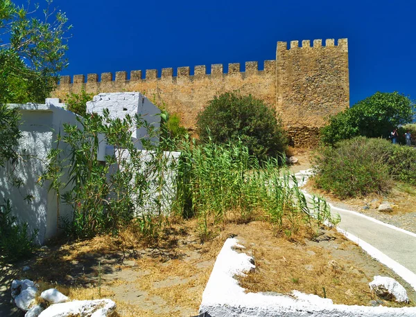 Castillo Fragocastelo Isla Creta Grecia Día Verano Brillante Cielo Azul —  Fotos de Stock