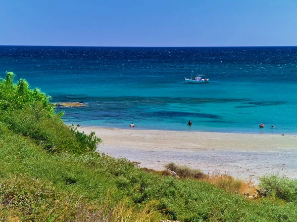 Beautiful Beach Fragocastelo Crete Island Greece Summer Day Vivid Colors — Stock Photo, Image