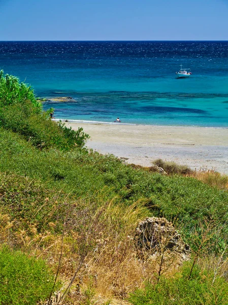 Hermosa Playa Fragocastelo Isla Creta Grecia Día Verano Colores Vivos — Foto de Stock