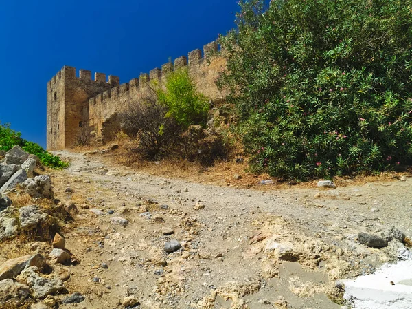 Castillo Fragocastelo Isla Creta Grecia Día Verano Brillante Cielo Azul — Foto de Stock