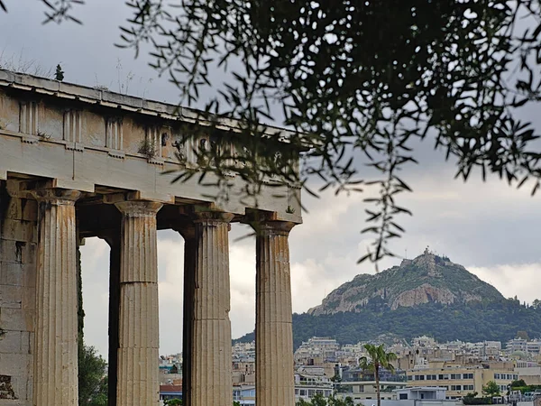 Dettaglio Del Tempio Efesto Atene Grecia Lycabettus Collina Città Edificio — Foto Stock
