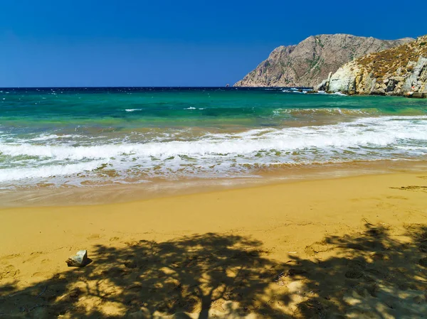 Beautiful Greek Summer Sunny Beach Bay View Aegean Blue Sea — Stock Photo, Image