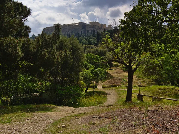 Acrópolis Atenas Grecia Vista Desde Antigua Arhaia Ágora Hermoso Paisaje — Foto de Stock