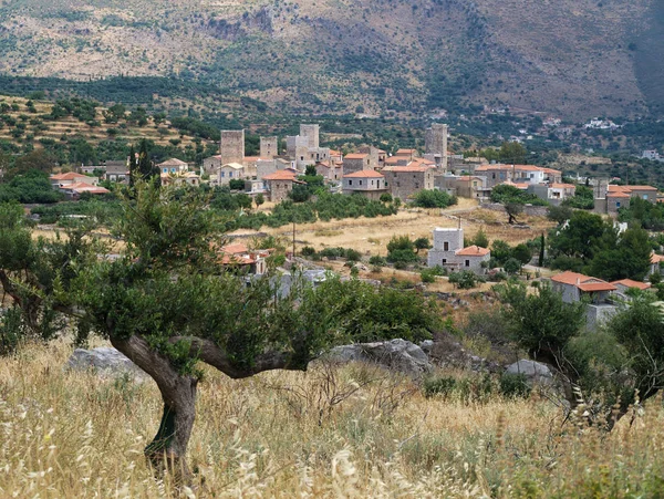 Ortaçağ Taş Kuleleri Köy Mani Yunanistan Geleneksel Yunan Köyü — Stok fotoğraf