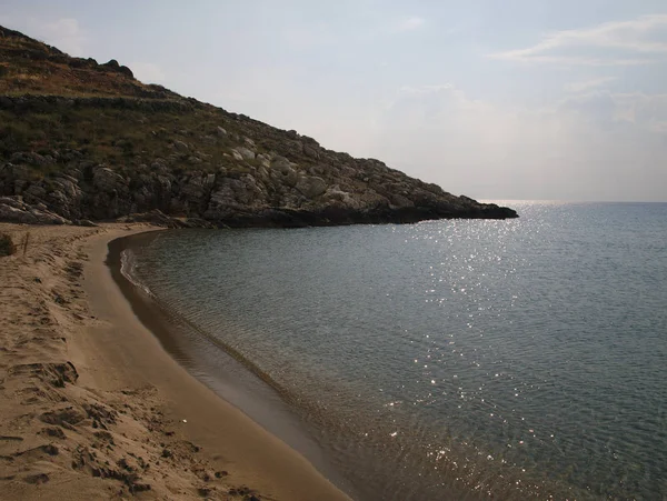 Bella Spiaggia Sabbia Con Acqua Limpida Mani Peloponneso Grecia Girato — Foto Stock