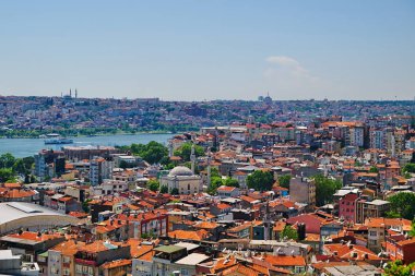 Yaz Gün Işığı altında İstanbul silueti ve Boğaz, Türkiye.