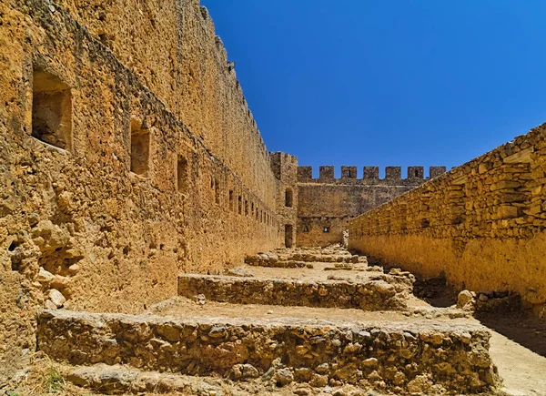 Castillo Fragocastelo Isla Creta Grecia Día Verano Brillante Cielo Azul —  Fotos de Stock