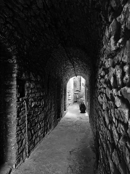 Mittelalterliche Enge Gasse Dorf Mesta Chios Griechenland Schwarz Weiß Bild — Stockfoto