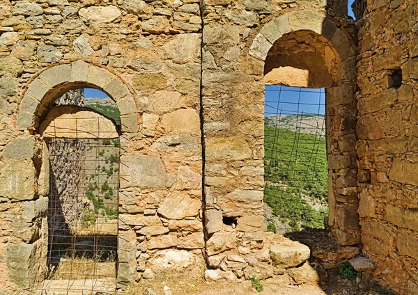 Anavatos Eski Issız Harap Ortaçağ Köyü Sakız Adası Yunanistan — Stok fotoğraf