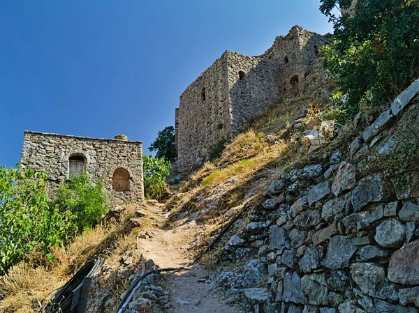 Old deserted ruined medieval village of  Anavatos, Chios island, Greece.