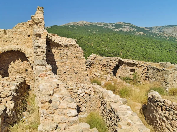 Förstörda Byggnader Den Medeltida Byn Anavatos Chios Island Grekland — Stockfoto