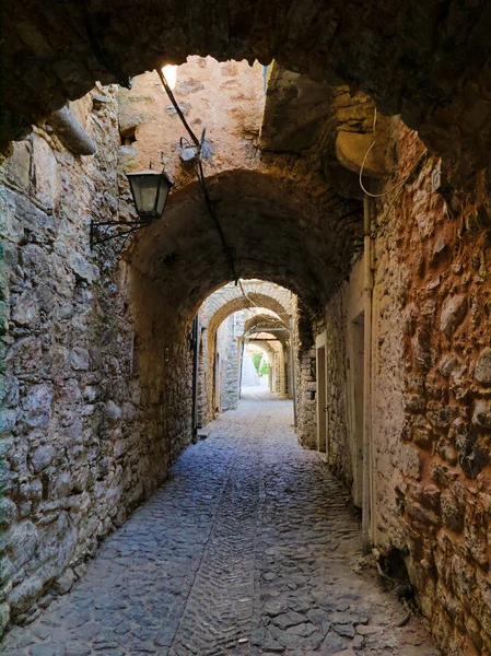 Ruelle Étroite Médiévale Village Mesta Dans Île Chios Grèce — Photo