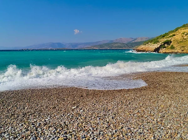 Beautiful Isolated Stone Beach People Chios Island Greece — Stock Photo, Image