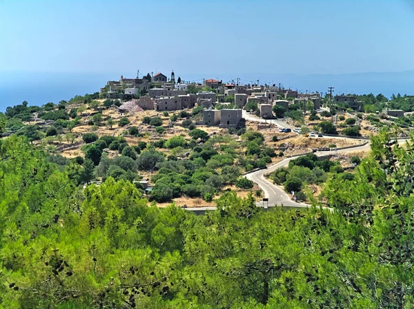 Pueblo Medieval Avgonima Una Montaña Sobre Mar Isla Chios Grecia —  Fotos de Stock