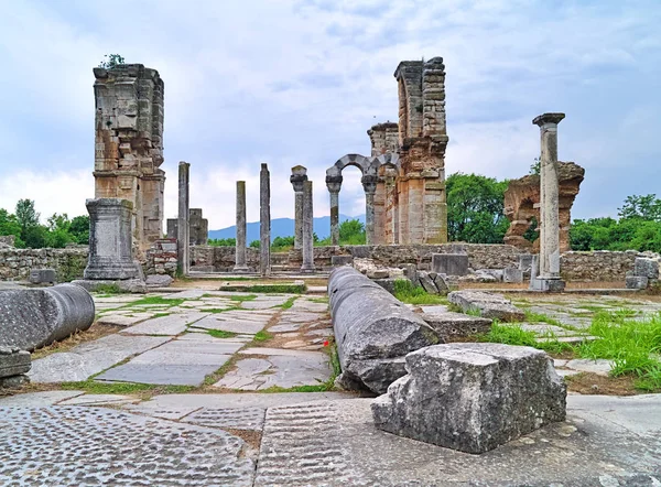 Βασιλική Χριστιανικά Ερείπια Ναού Στον Αρχαίο Τόπο Του Φιλιpoi Στην — Φωτογραφία Αρχείου