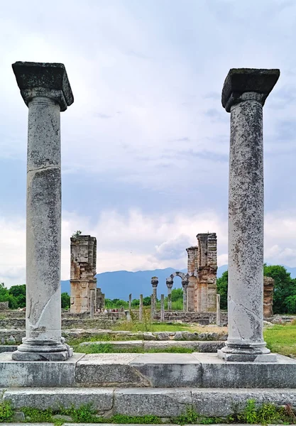 Utsikt Mellan Columnt Basilica Kristna Tempelruiner Den Antika Platsen För — Stockfoto