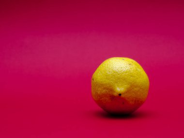 Kopya alanı ile kırmızı arka planda izole tek bir limon.