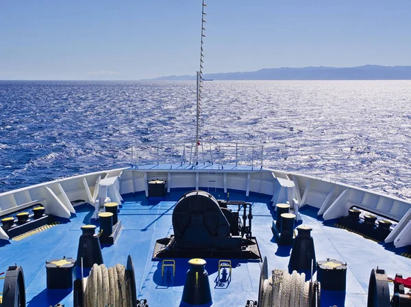 Large Ferryboat Bow Equipment While Sailing Aegean Sea Greece — Stock Photo, Image