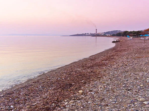 Playa Área Kontari Isla Chios Grecia Chimenea Fábrica Pública Energía — Foto de Stock