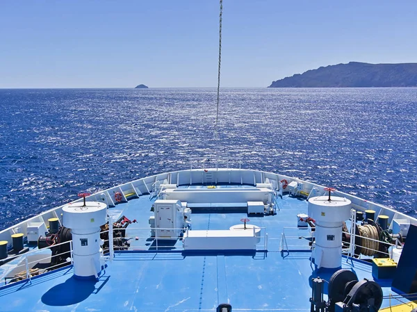 Large ferryboat ship  bow with equipment while sailing in Aegean