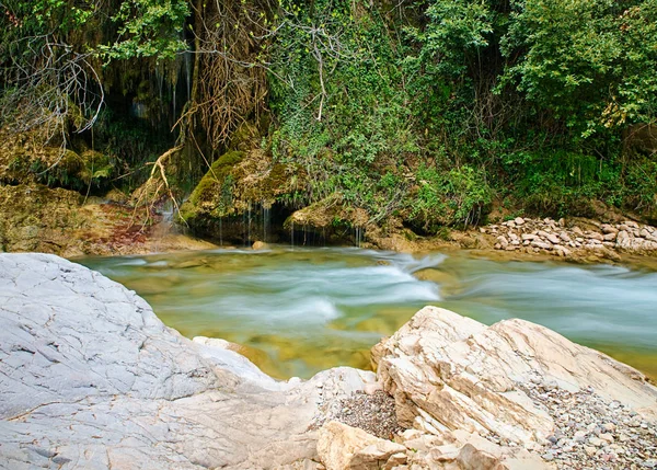 Wasserfluss Detail Und Felsen Fluss Neda Peloponnes Griechenland — Stockfoto