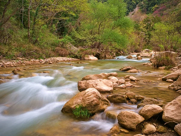 Wasserfluss Und Felsen Fluss Neda Peloponnes Griechenland — Stockfoto